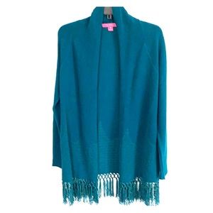 Lilly Pulitzer teal cardigan with fringe